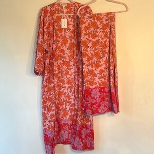 Floral Pink and Red Kimono Beach/Lounge Set NWT Sz XL